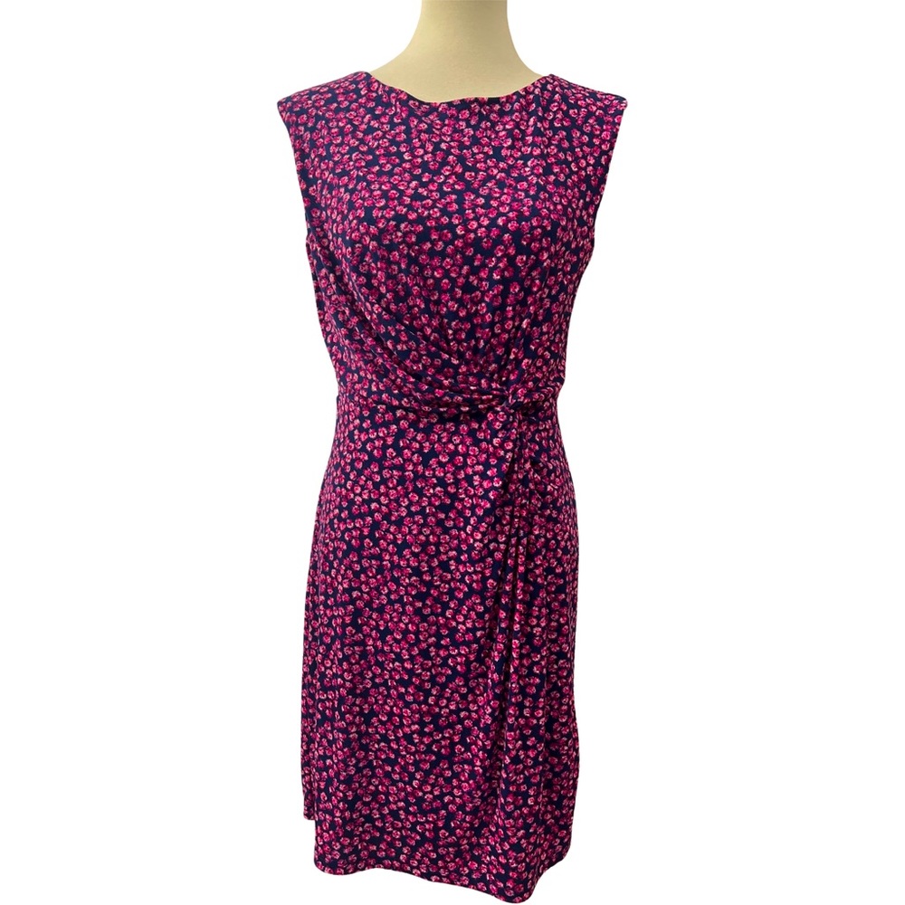 Ann Taylor sleeveless dress navy purple size 6 knee length floral spring office